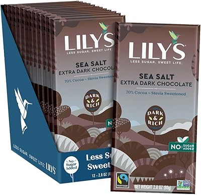 Sea Salt Dark Chocolate Bar by Lily's | Stevia Sweetened, No Added Sugar, Low-Carb, Keto Friendly | 70% Cocoa | Fair Trad...