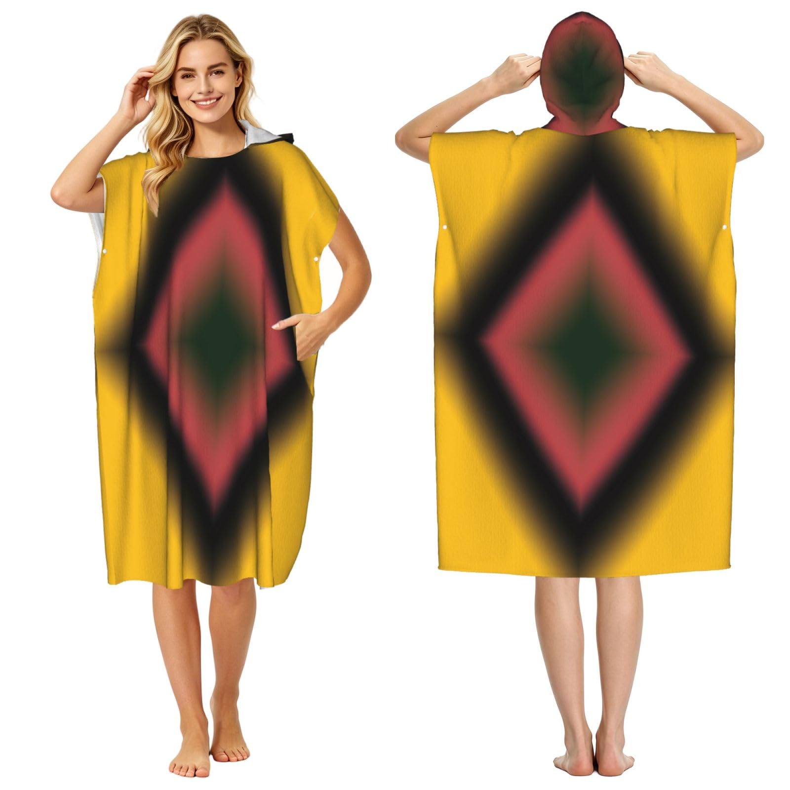 KLGRTJHK Dizzy Grid Adult Hooded Beach Poncho Towel 43"X35"