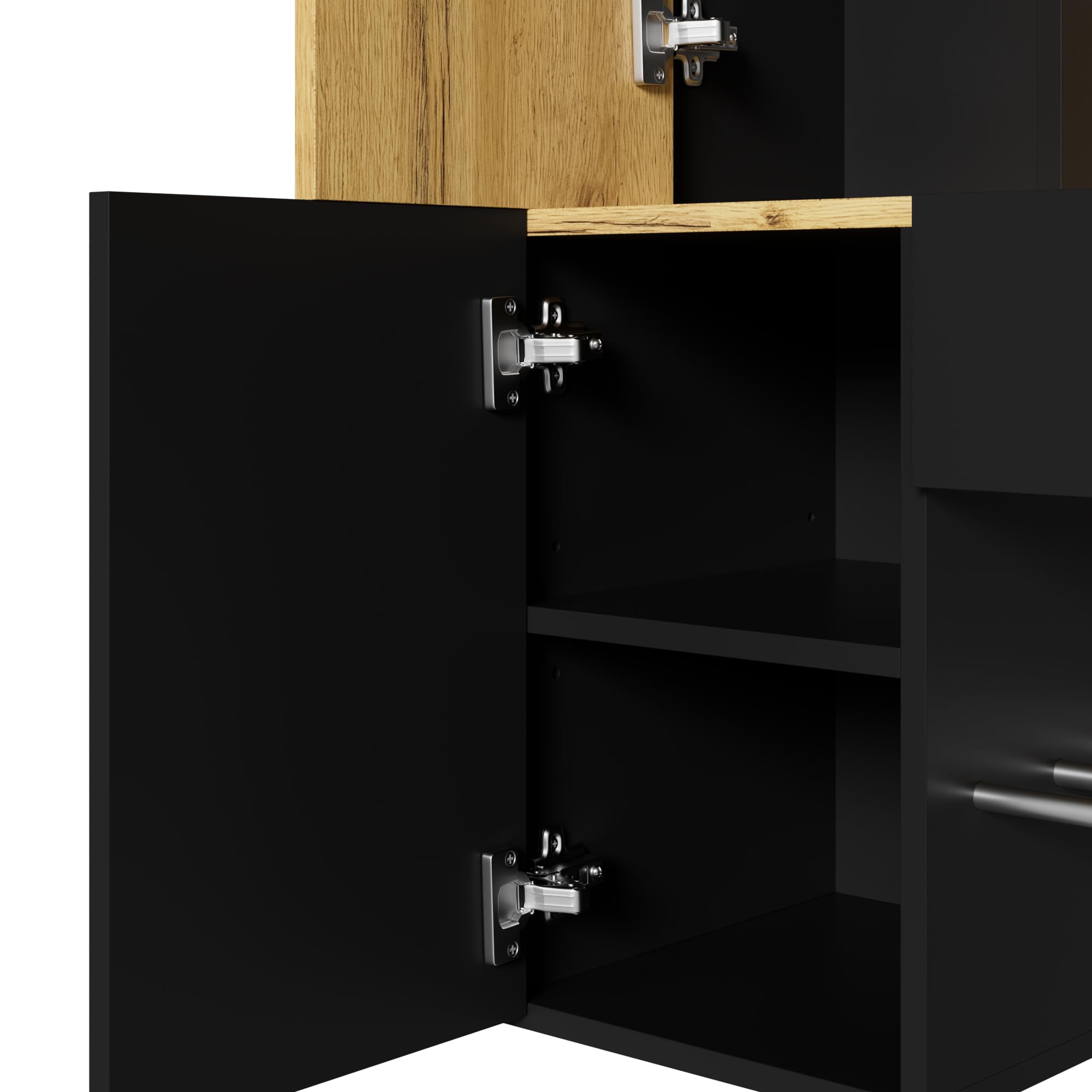 Armario de madera MDF con espejo, color negro natural, zapatero, perchero, perchero, gancho