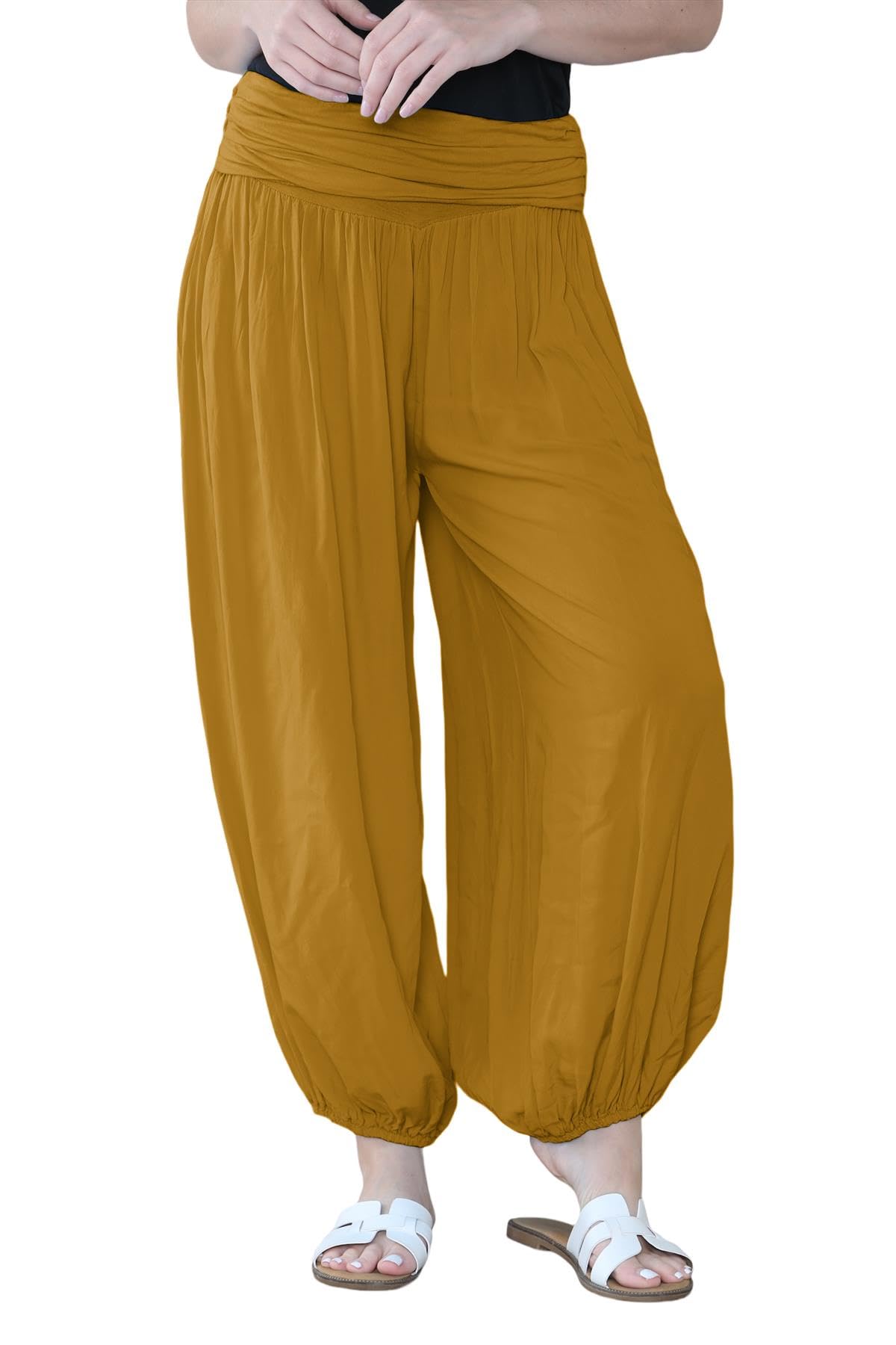 Hamishkane® Women's Italian Baggy Harem Alibaba Pants Trousers Comfortable & Stylish Loose Fit Harem Trousers for Women UK | Perfect Summer Trousers for Women UK Camel
