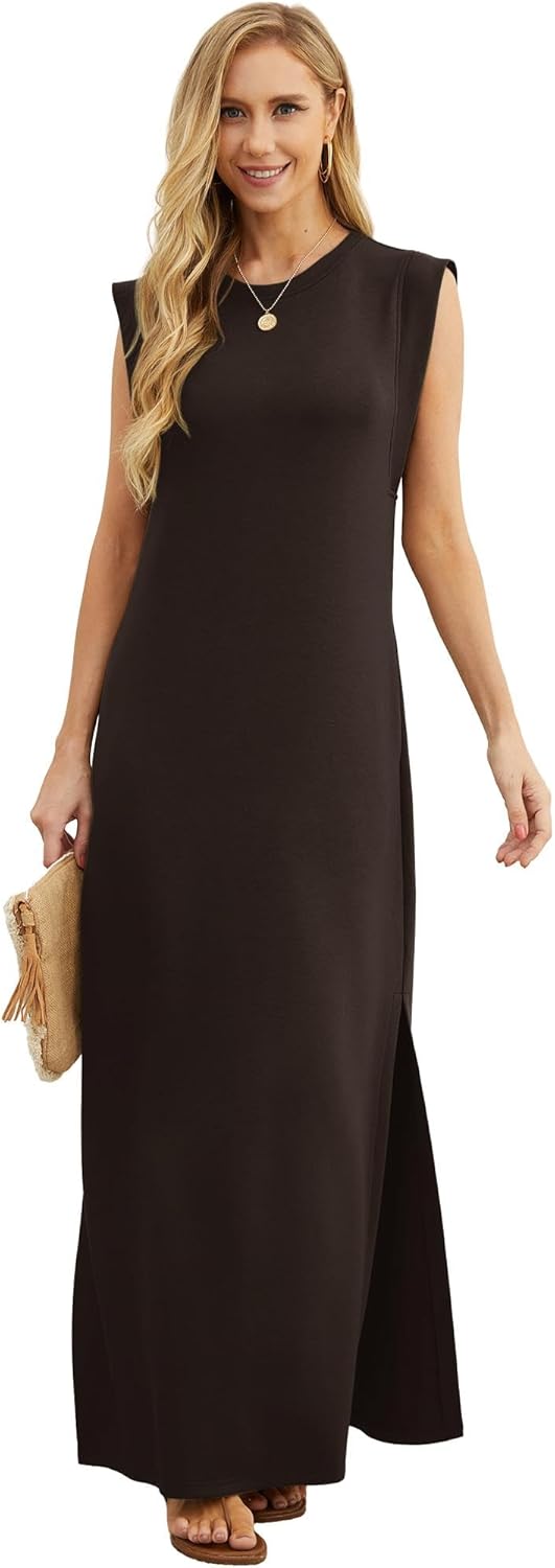 GRECERELLE 2026 Women Year-Round Casual Round Neck Loose Split Wrinkle-Free Long Maxi Vacation Dress with Pockets (XXS-4XL) - Image 6