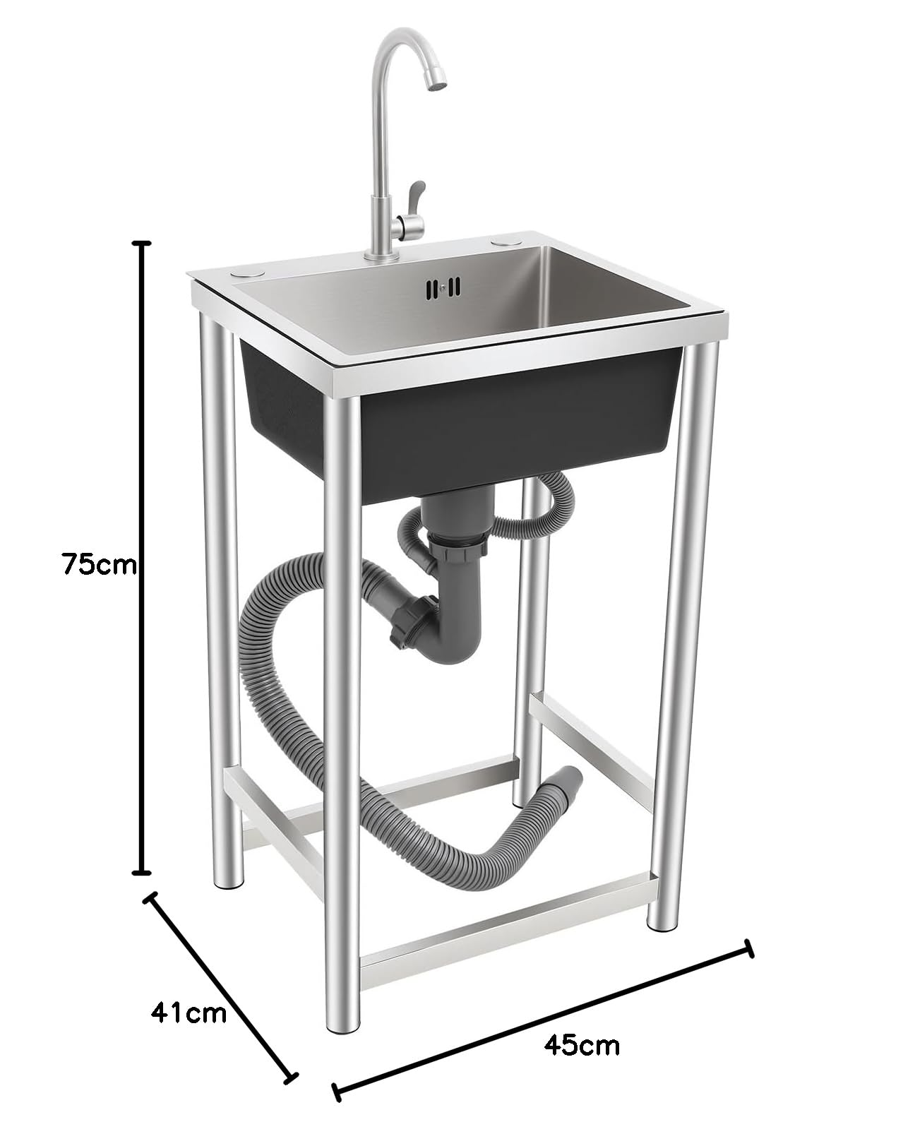 Lavello con base 45 x 40 x 22 cm, mobile lavabo in acciaio inox, per ristorante, lavanderia, esterno