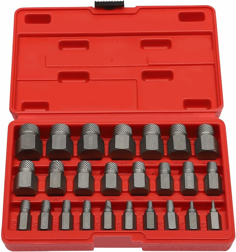 Screw Extractor Set, 25 Pcs Hex Head Multi-Spline Bolt Extractors, Efficient Steel Tool for Easy Removal of Stripped Bolts for Power and Hand Tools