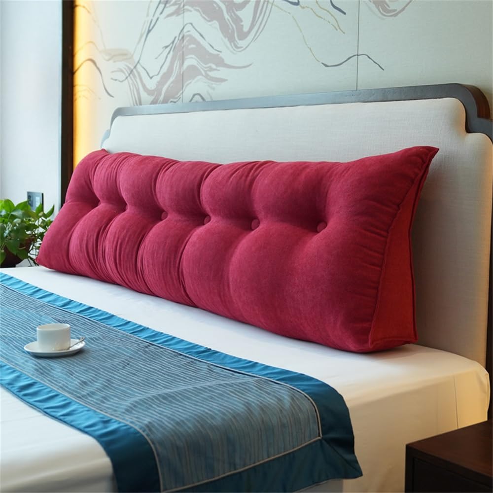 HUMAJORY Wedge Pillow,Full Size Headboard Pillow, Rest Reading Pillow,Lumbar Support Cushion,with Breathable Removable Washable Cover(Red,180x50x20cm)