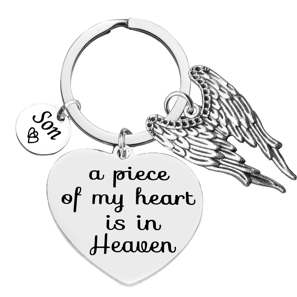 Vadaka Memorial Keychain A Piece of My Heart Is in Heaven Son Memorial Jewelry Gifts Miscarriage Remembrance Gift Loss of Son Keychain Sympathy Gift