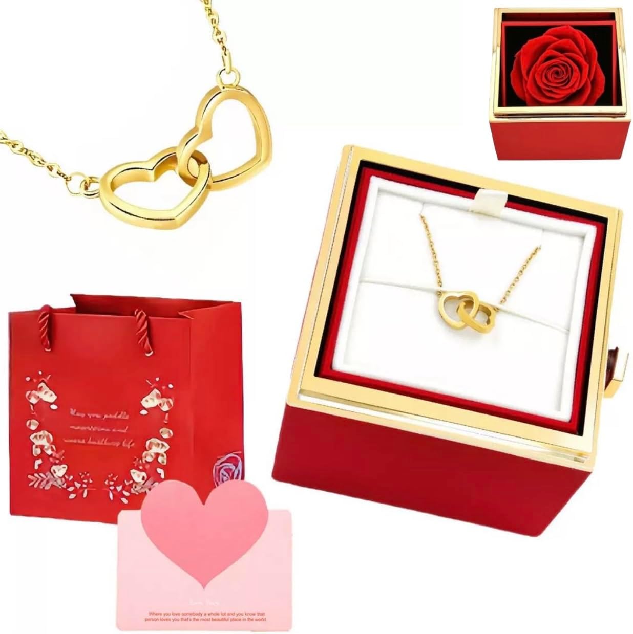 Friog Preserved Rose In Rotating Jewelry Box Gifts with Gold Engraved Heart Necklace, Personalized Romantic Gift for Wife, Girlfriend, Mom,Sisters, Grand Mother,Annivesary Mother's Day, Birthday Gift - Image 8