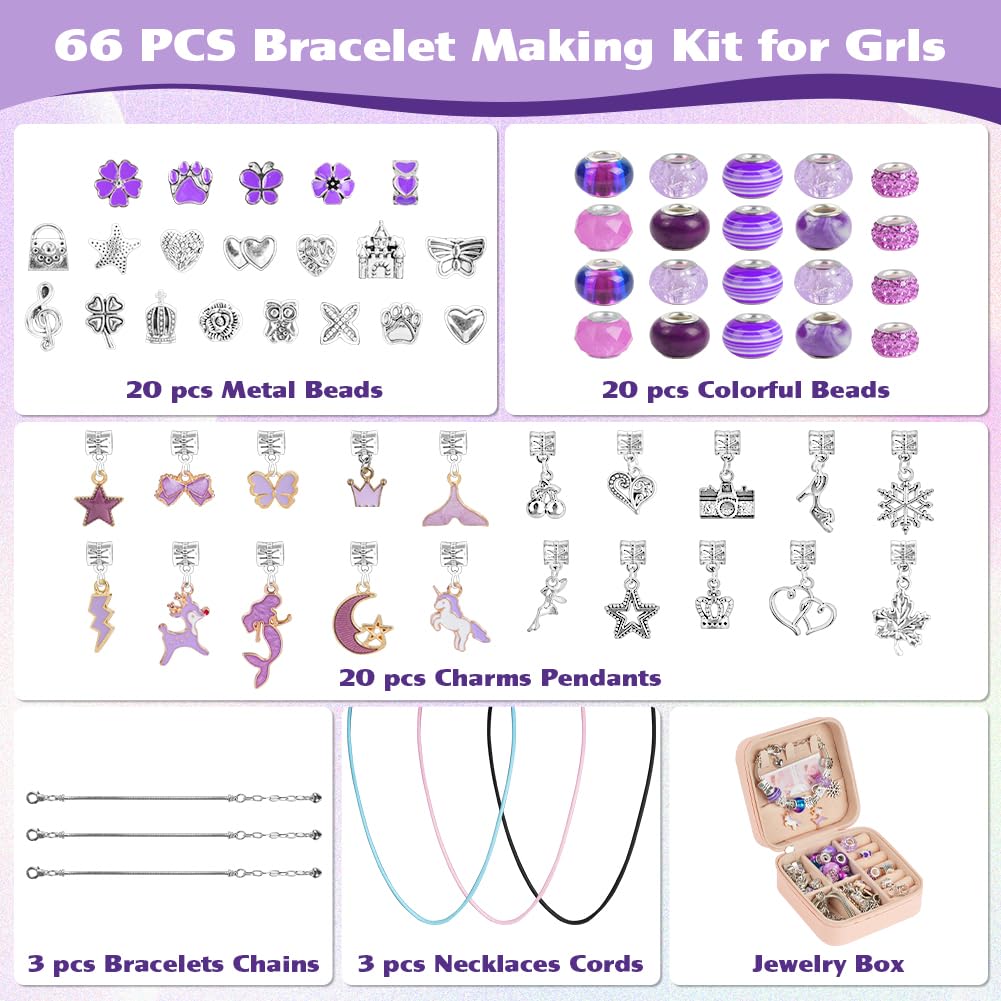 AUAUY Kit Braccialetti Fai Da Te Bambina 5-10 Anni, Giochi Crea Braccialetti DIY, Idee Regalo Natale Originali, Regalo Compleanno Ragazza, Viola