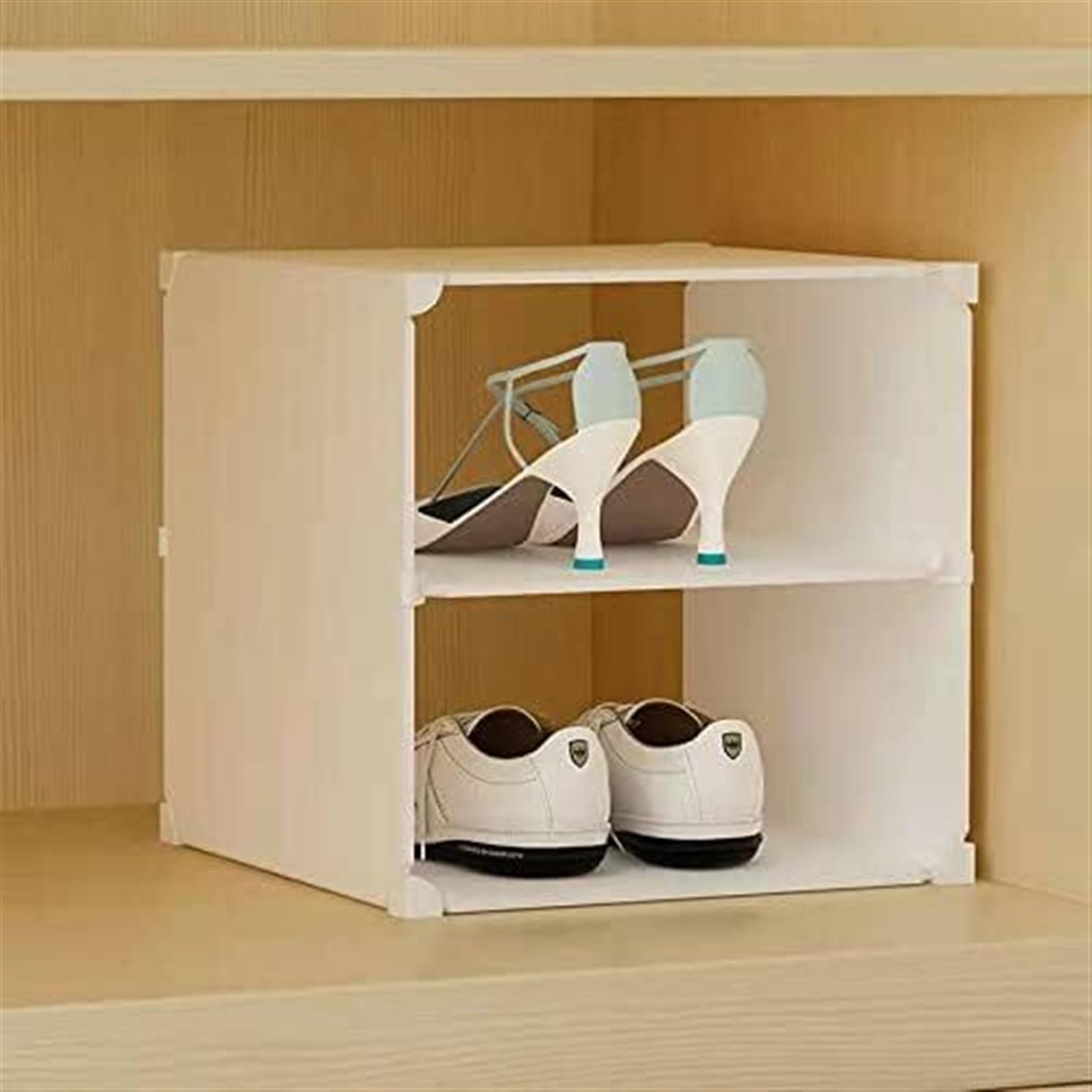 Estante para zapatos con particiones ajustables que duplica el espacio útil
