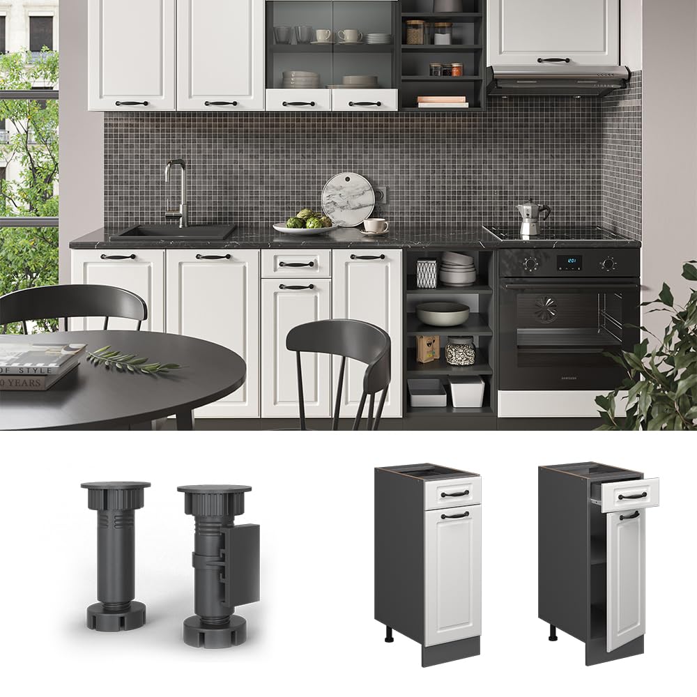 Vicco Mobiletto base per cucina R-Line, Bianco rustico, 30 cm senza piano di lavoro, per la libera combinazione all'interno di sistemi cucina modulari