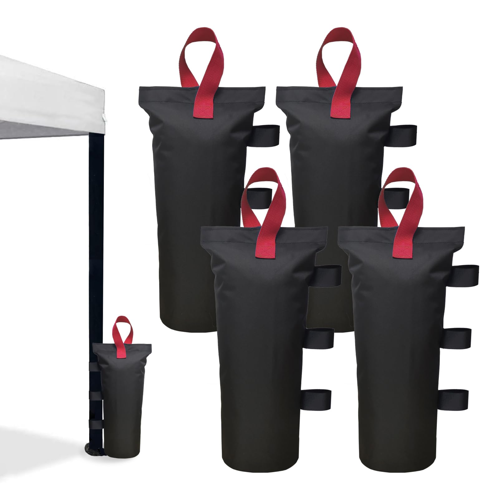 Canopy Weights Set of 4，Heavy Duty Canopy Weight Bags (120 lbs) for Ez Pop up Canopy Tent Outdoor Instant Canopies, Set of 4, Black Red Handle (without Sand)
