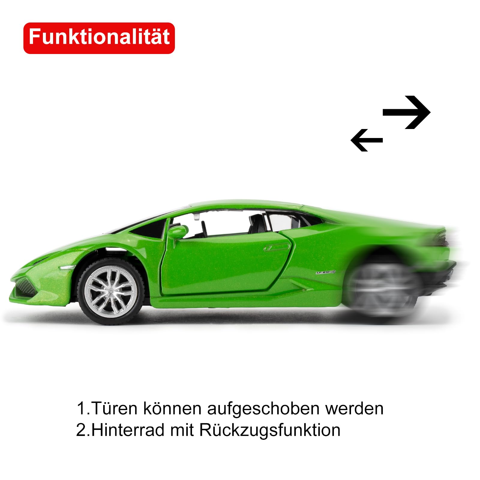 imtfzct 1/36 Lamborghini Huracan LP610-4 Model Car, Alloy Steel Toy Car with Pullback Function, Car Gifts for Boys and Girls (Green) - Image 2
