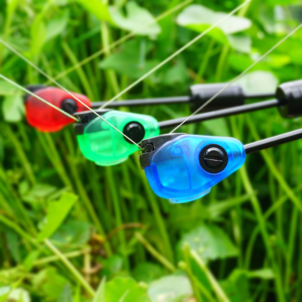 Hirisi Tackle Scambisti per pesca alla carpa, 4 pezzi, copertura protettiva, luci a LED, in acciaio inox, indicatore di morso per scambisti, accessorio per la pesca, elasticità regolabile, 3 livelli