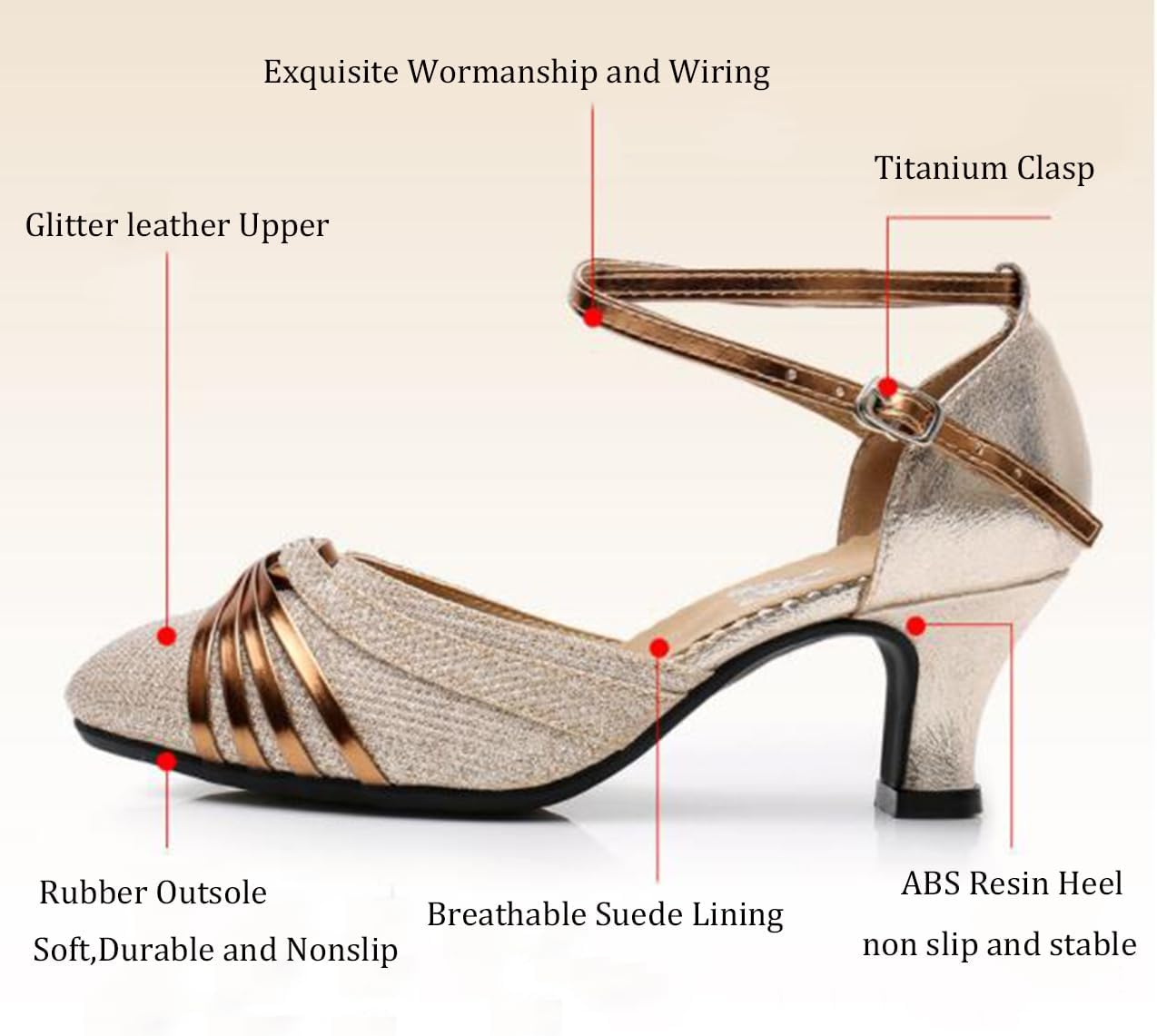 Women's Latin Dance Shoes Mid Heels Closed Toe Salsa Ballroom Dancing Shoes for Outdoor