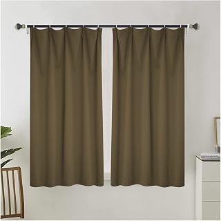 KnSam Juego de 2 cortinas opacas para habitación de los niños, color marrón, monocolor, opacas, elegantes cortinas para ventanas de poliéster, estudio, 110 x 100 cm (alto x ancho)