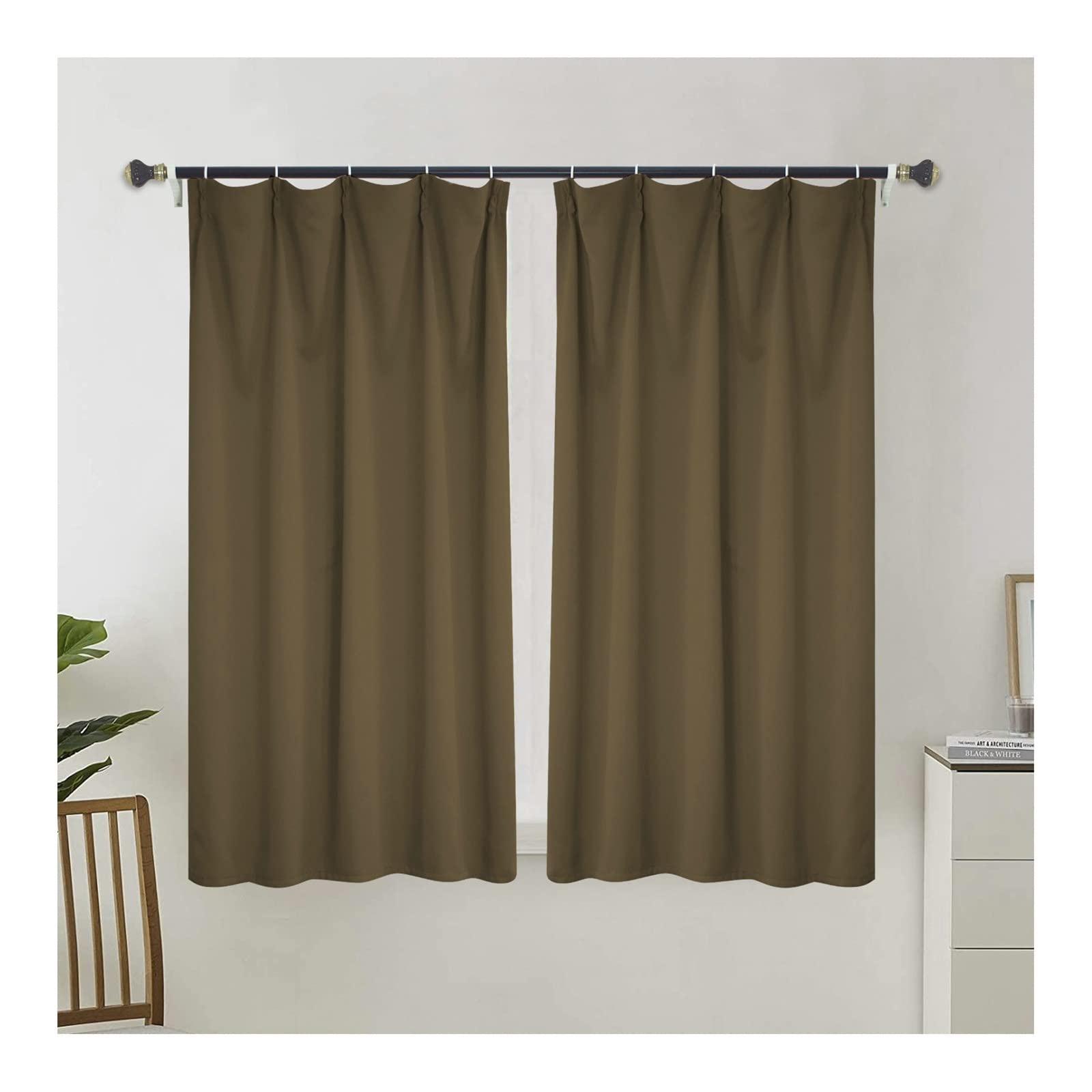 Rideaux occultants marron 200x110cm en polyester uni moderne pour fenêtres de salon