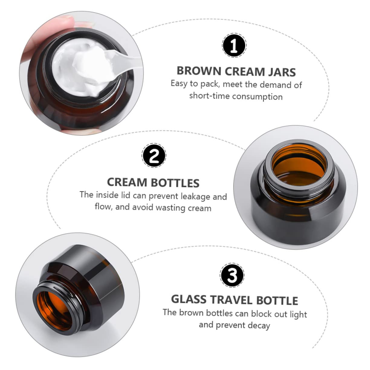 5piezas Botella De Vidrio Marrón Frascos De Maquillaje Frascos De Viaje Para Ojos Crema De Cara Para Cosméticos