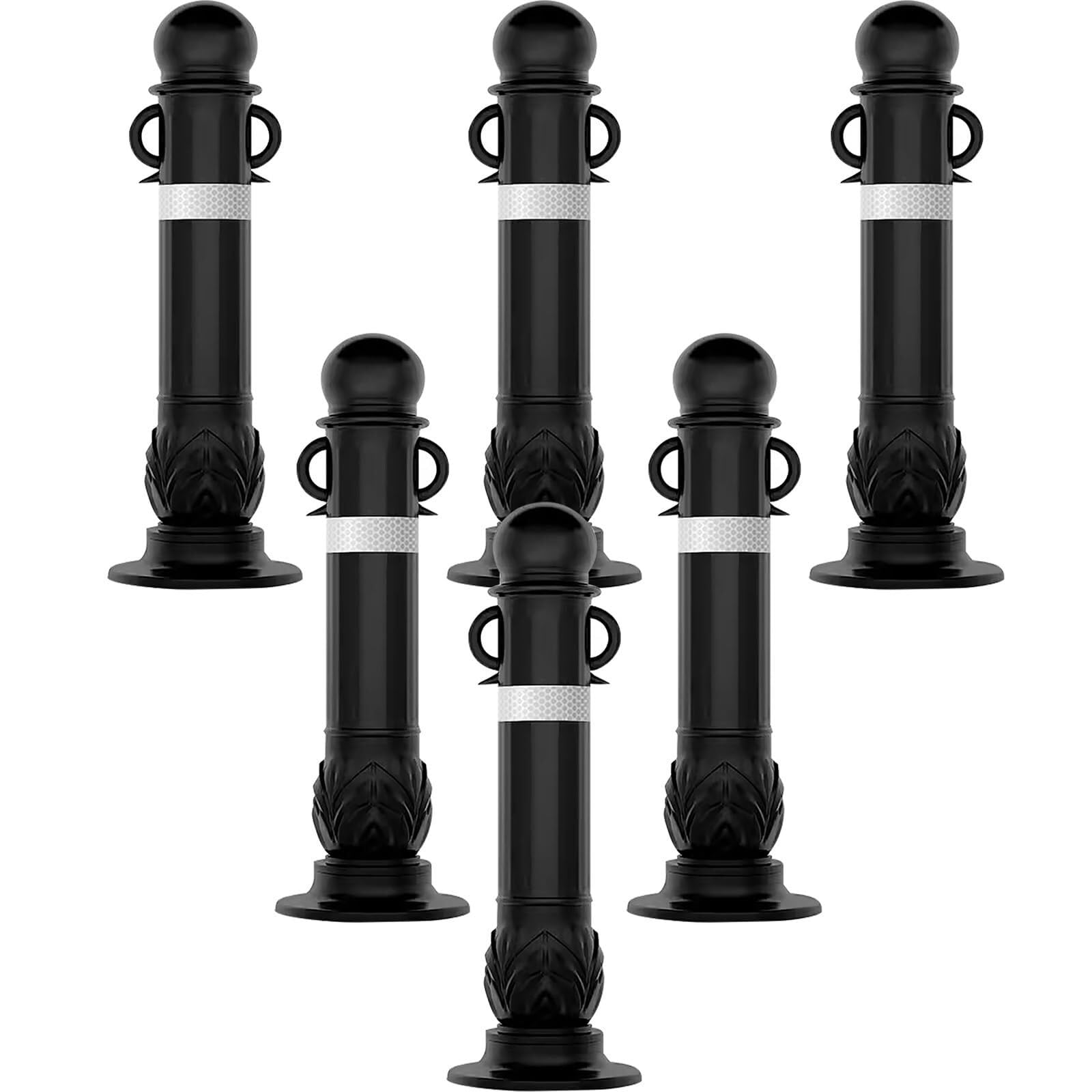 WDSOPK Flexible Traffic neator Bollard Post with Hanging Ears, 31.5in Reflective EVA Safety Cone for Driveway & Parking Lot（Black-3 Pack）