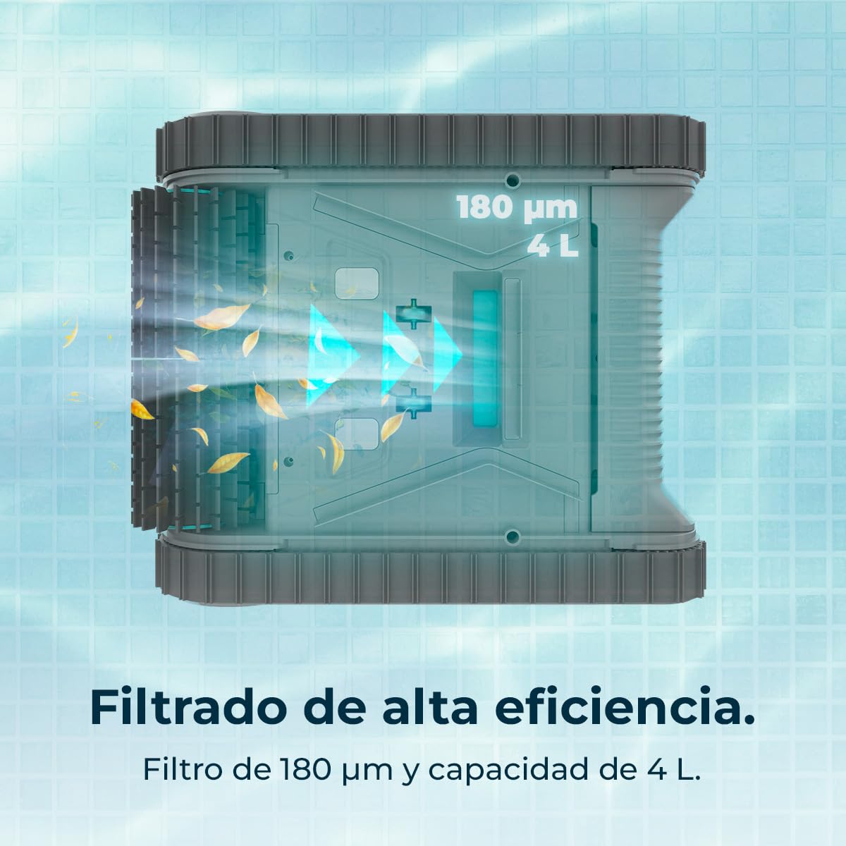 Cecotec Robot Limpiapiscinas para Fondos, Paredes y Línea de Flotación Conga Pooldroid 5000 TotalClean Pearl. Superficies 100m2, Pendiente Máx 90º, Autonomía 120mins, Filtro Alta Eficiencia 180μm, 4L