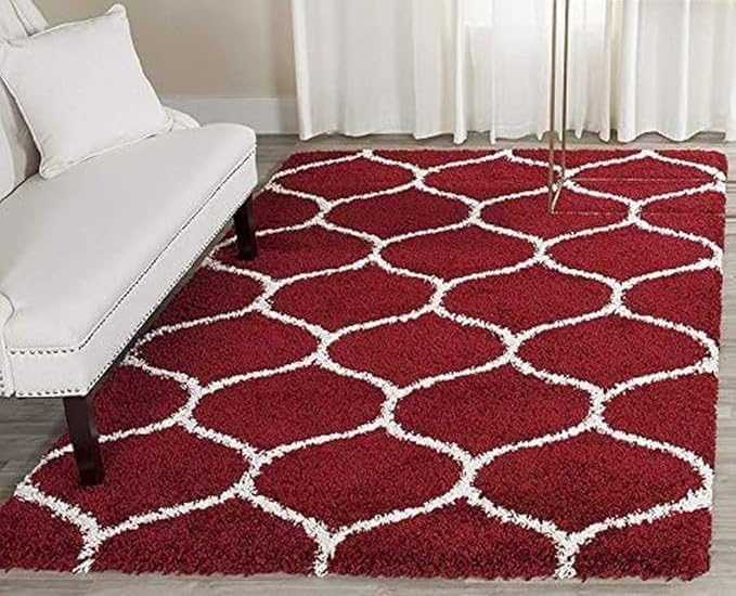 Image of A R Creations Rectangular Cotton Rug 1.5 Inch High Pile Soft Floor Mat Modern Handwoven Carpet for Living Room Bedroom & Home Decoration Size 8X10 Feet Red mandir