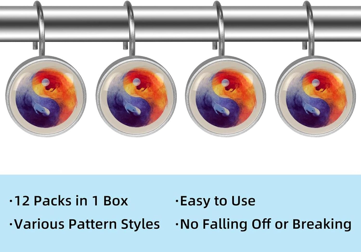 12PCS Opposite Forces (6) Shower Curtain Hooks Rings for Bathroom, Decorative Shower Curtain Hooks Rods Curtains and Liner