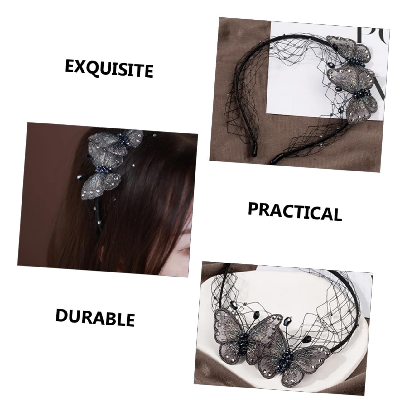 FRCOLOR 4 Piezas diadema con bordada accesorio para el cabello para diadema para tocado de fuente accesorios para el cabello diadema de Malla