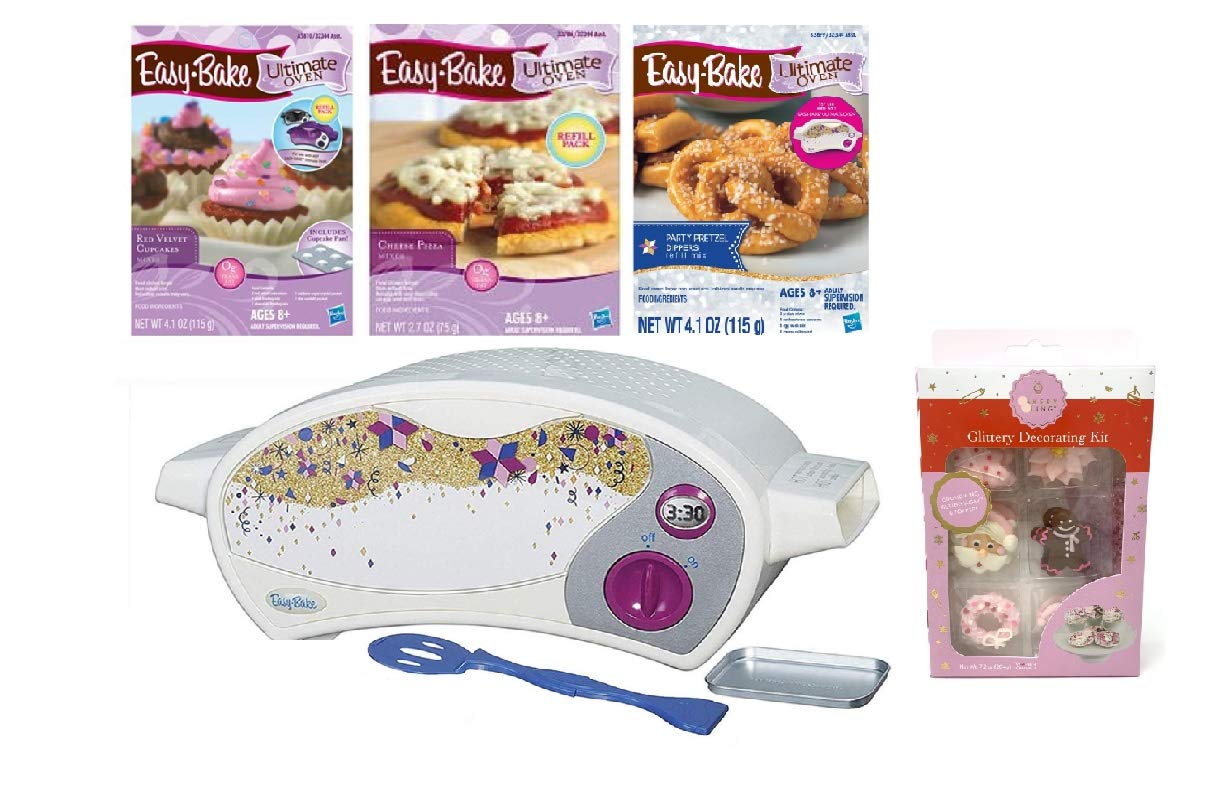 Intelli Trade Easy Bake Ultimate Easter Baking Bundle Includes Ultimate Oven Baking Star Edition + Pink Designer Decorating Kit + Easy Bake 3-Pack Refill Mixes (Pizza, Pretzel and Red Velvet Cupcakes)