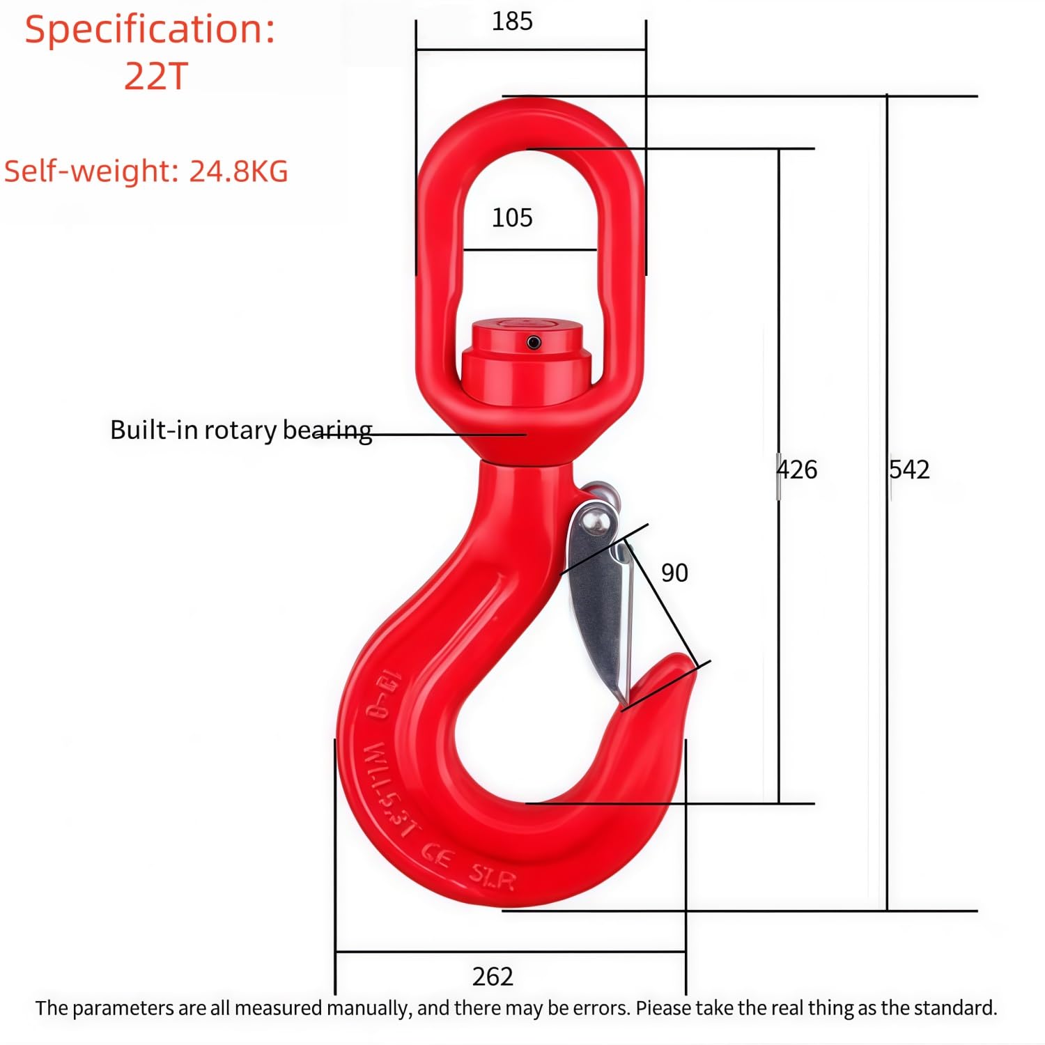 Gancio di sollevamento girevole, acciaio legato, 8T-30T, chiusura sicurezza, resistente alla corrosione, for sartiame(22T (48502 lbs))
