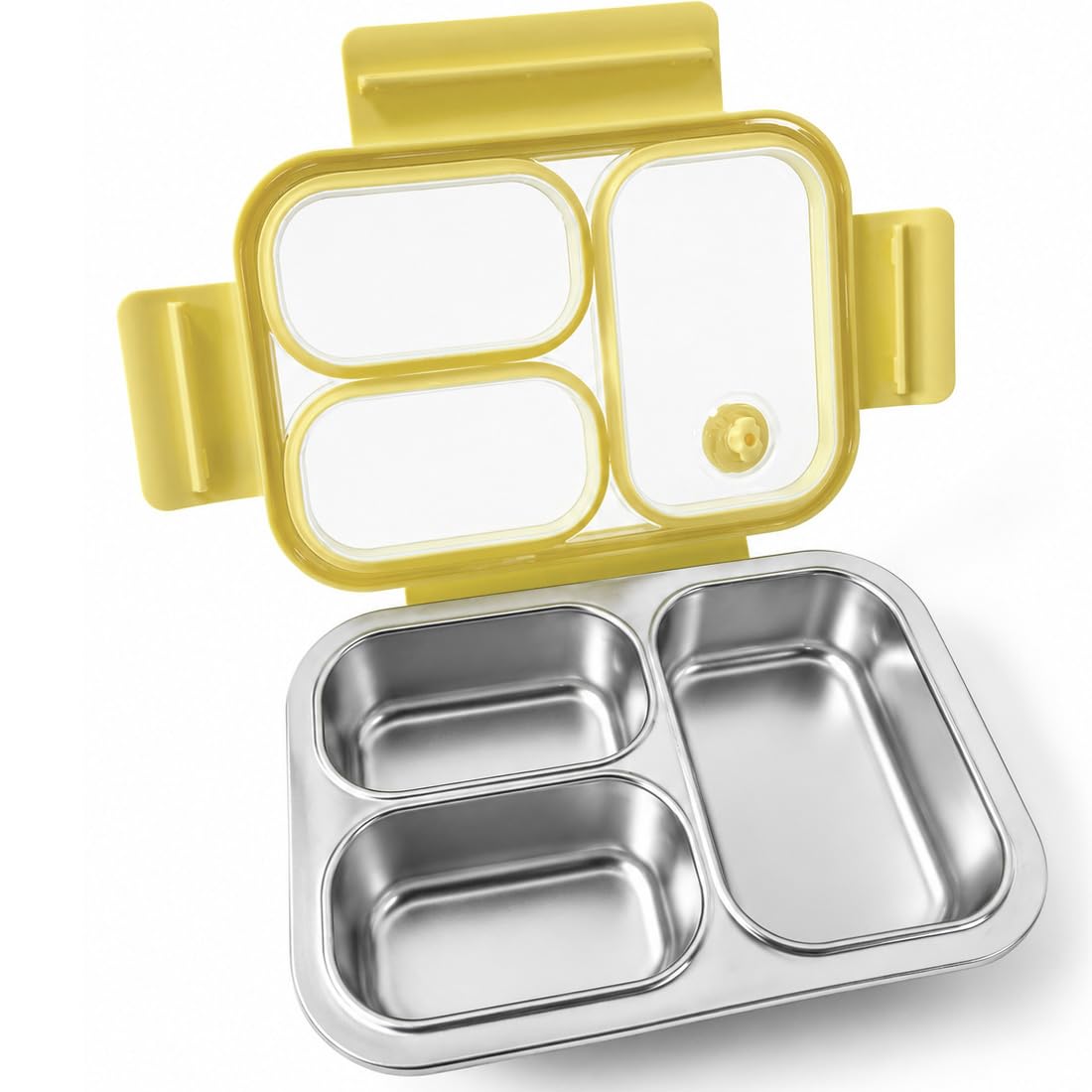 Kabbas Kids Adults Stainless Steel Bento Box, 3-Compartment Metal Lunch Box