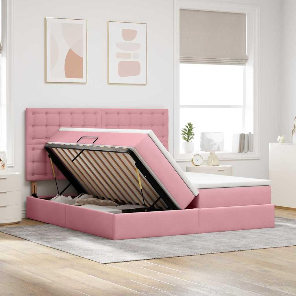 Cama de almacenamiento de terciopelo rosa 180 x 200 cm con elevación hidráulica, marco de metal resistente y colchón de densidad media, elegantes muebles de dormitorio para parejas