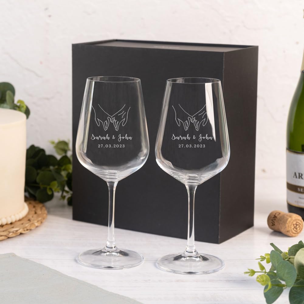 Wanapix | Pack 2 Copas de Vino Personalizadas | Estuche de Regalo Incluido | Copa de Cristal Grabada para Vino | Con Nombre o Texto | Pack de Copas de Cristal | Hands