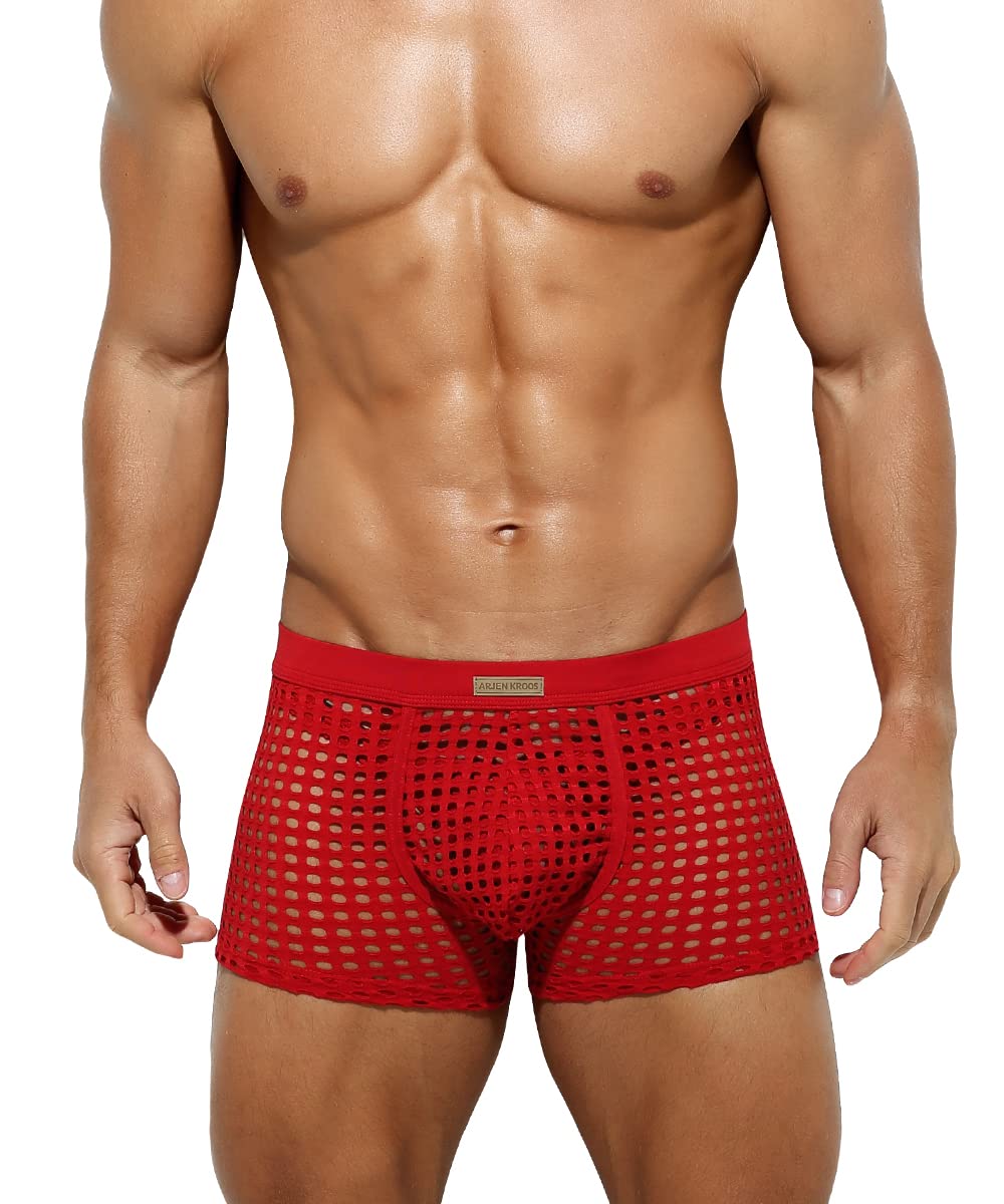 Mauro Kane Boxershorts Herren Unterwäsche Transparent Netz Männer Boxer Shorts Men Unterhosen Rot XXXXL