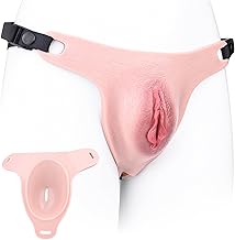 Fake Vagina Panty Pads with Adjustable Straps for Men Crossdresser, 1.7in Deep Hidding Space Crossdressing Underwear Silicone Realistic Labium Pads for Transgender and Cosplay (4.3cm/1.7in Depth)