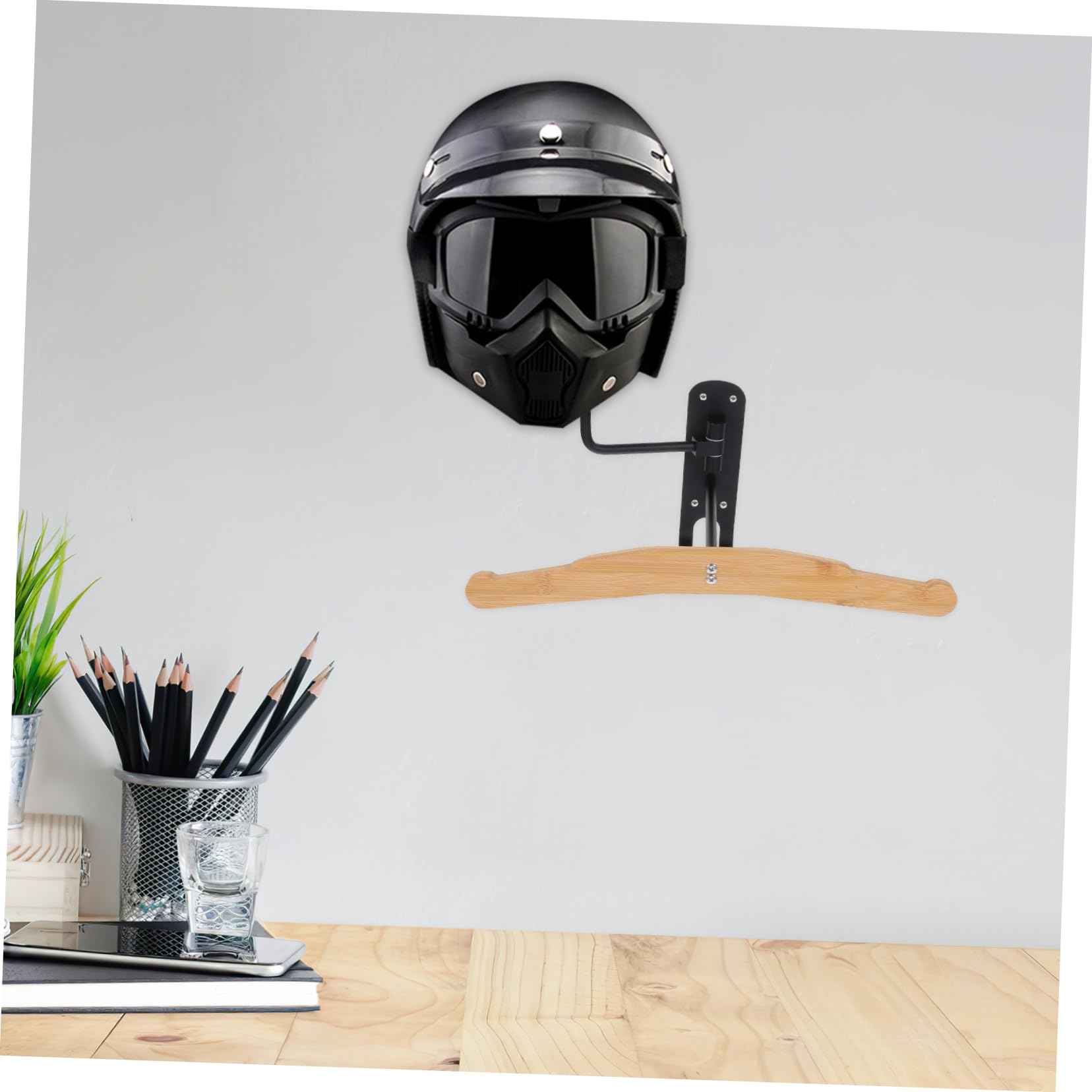 VALICLUD Portacasco da Moto Appendiabiti per Attrezzatura da Moto Portaoggetti in Legno e Ferro Design Salvaspazio con Ganci per Parete