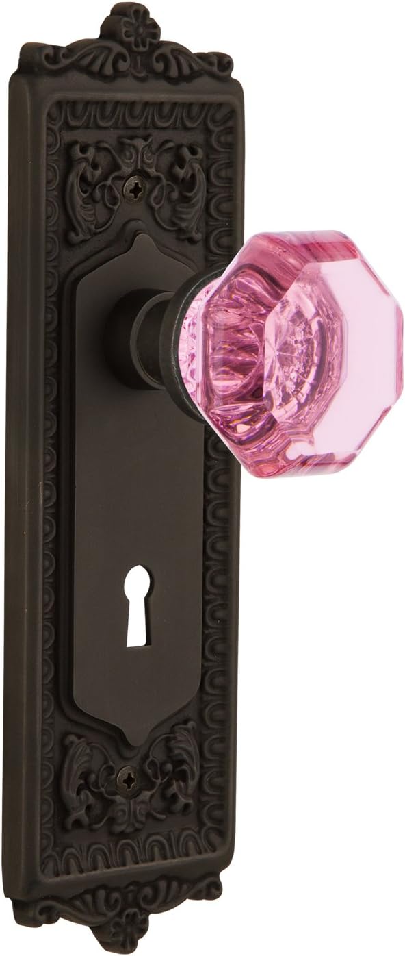 Nostalgic Warehouse 722344 Egg & Dart Plate Single Dummy Waldorf Pink Door Knob in Polished Brass