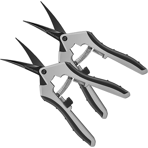 6.5" Ultra Sharp Pruning Shears - Professional Garden Scissors with Curved Stainless Steel Blades, Ergonomic Handle, Rust Resistant, Safety Lock, Trimming Scissors for Plants in Grow Tents, 2-Pack