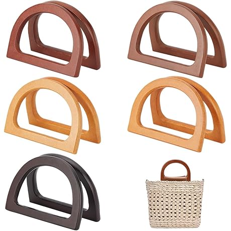10PCS Wooden Purse Handles for Bag Making, Summer Straws Beach Handbags Handicrafts Macrame Crocheted Purse