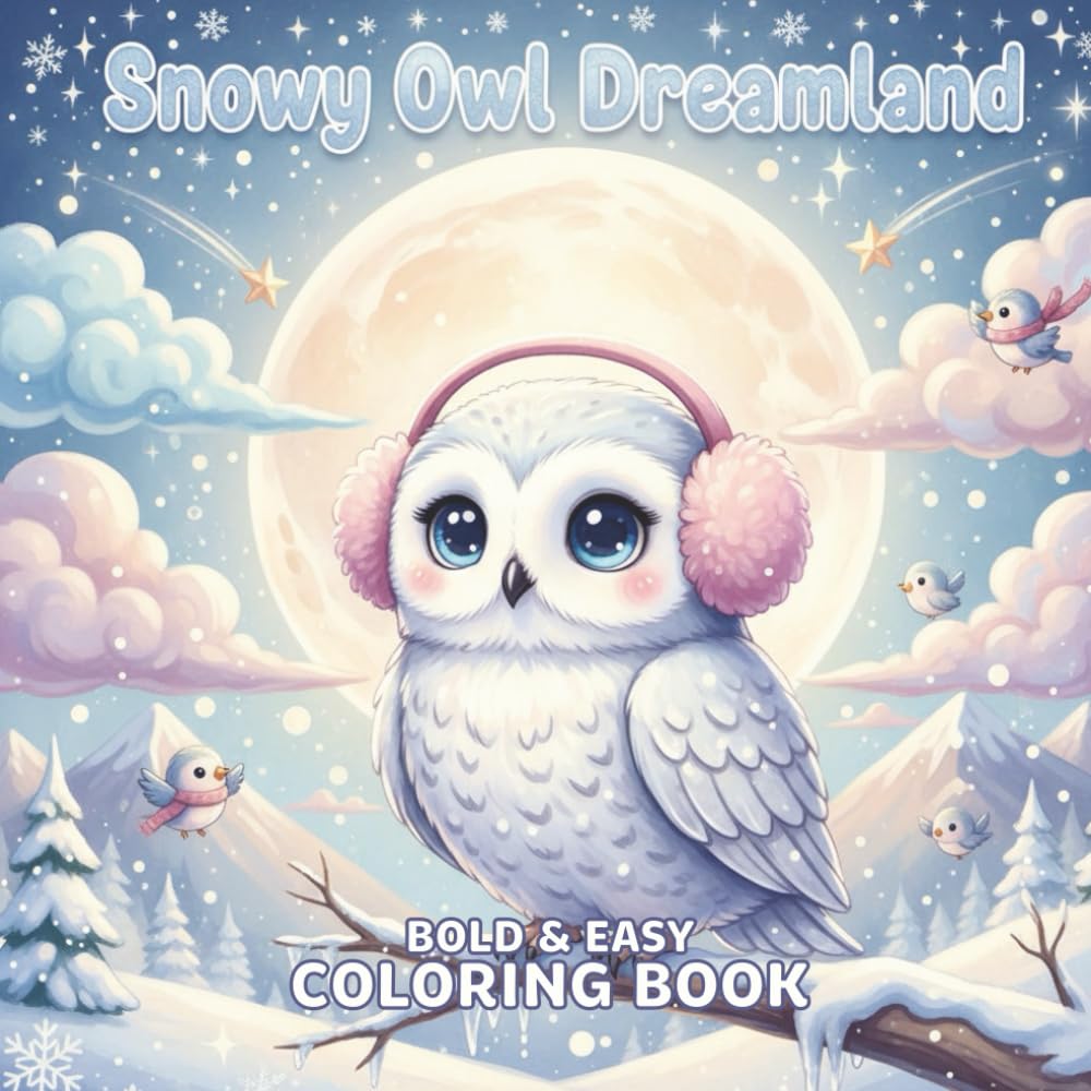 Snowy Owl Dreamland: A Kawaii Winter Coloring Adventure, Cozy, magical, and adorable snowy owl moments