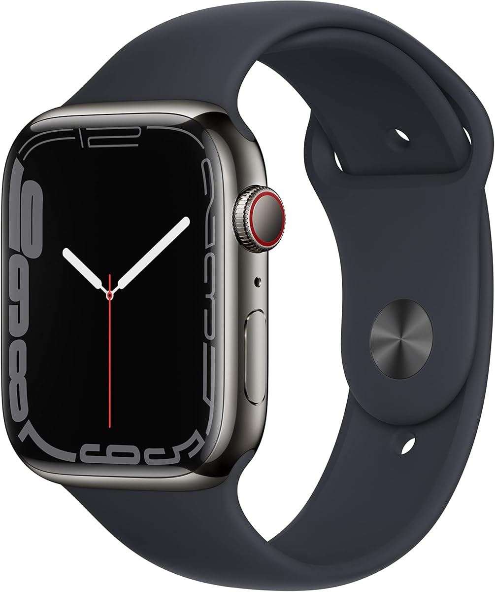 Apple Watch Series 7 (GPS + Cellular, 45MM) Graphite Stainless Steel Case with Midnight Sport Band (Renewed)