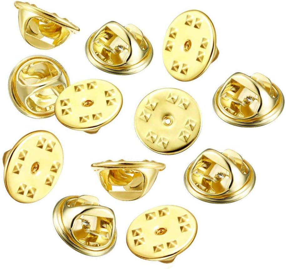 Pin Backs, Lapel Pin Backs, 50PCS Brass Metal Pin Backings for Brooch Tie Hat Badge Insignia, Gold