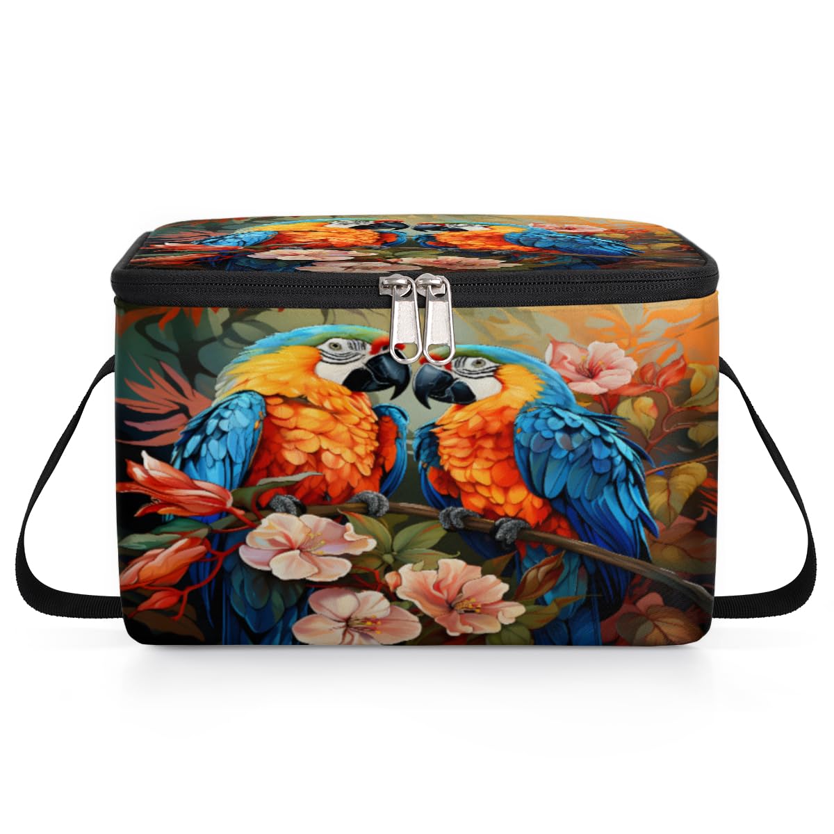 GzLeyigou Parrot Painting Lunch Bags for Women Men 9 Cans, Hot & Cold Food Delivery Bag Insulated Grocery Bag Insulated Lunch Box Parrots Cooler Bag for Office Work Picnic Beach