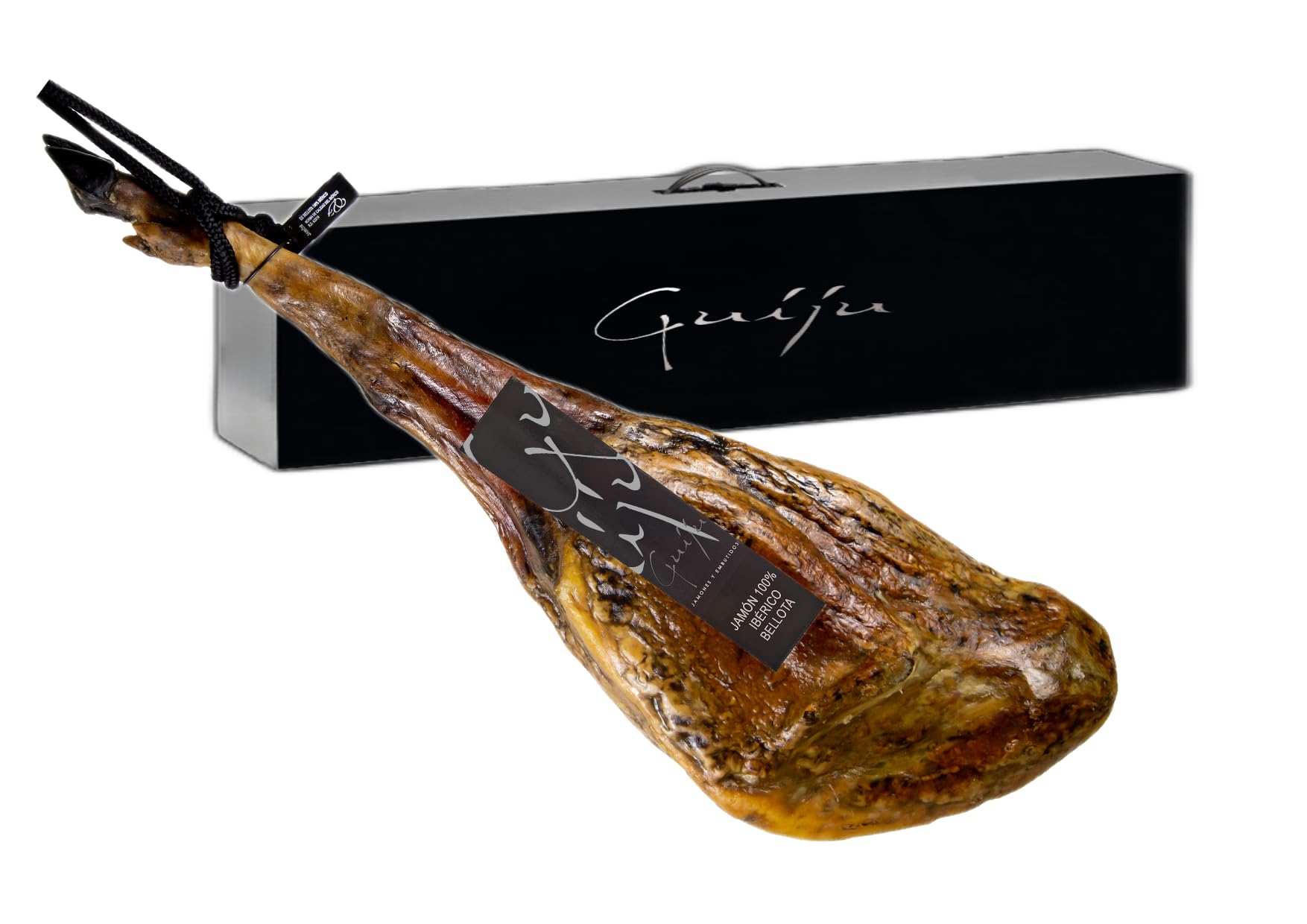 Jamón Ibérico de Bellota 100% Ibérico, Pata Negra, Aprox. 9,5 kg, con Chorizo o Salchichón de Bellota.Marca Guiju