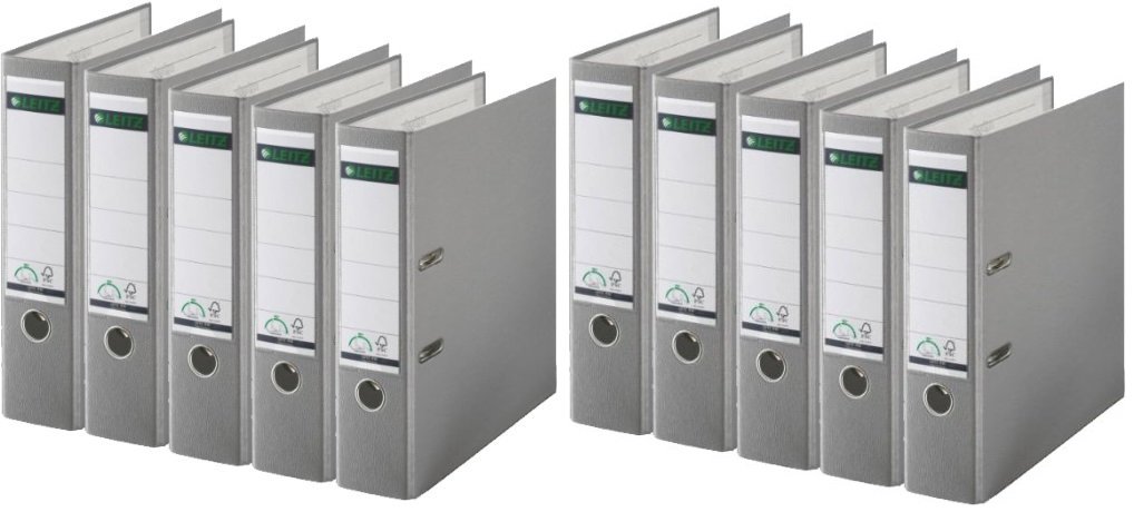 Leitz 1010-50 Qualitäts-Ordner Plastik-Cover (A4 breit | 10er Pack, grau)