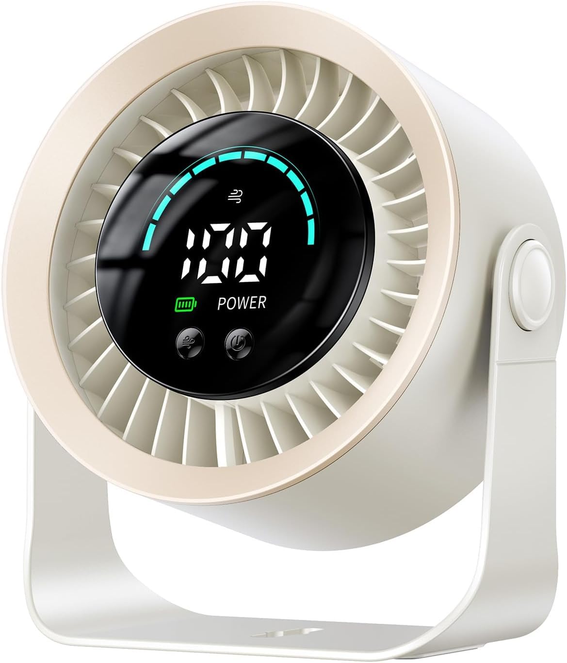Luxepa Small Desk Fan, 100 Speed USB Rechargeable Battery Operated Quiet Portable Table Fan, Personal Desktop Cooling Fan with LED Display, 360° Tilt Tabletop Fan for Bedroom Office Travel (Khaki)