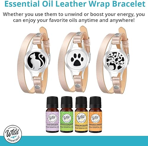 Miniatura 2 de Wild Essentials - Difusor de pulsera de aceite esencial de corazón para parejas, banda de cuero, colgante de medallón de acero inoxidable, 12