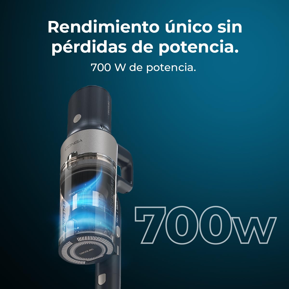 Cecotec Aspiradora Escoba Sin Cable Conga Rockstar 5500 Hurricane Station Flex, MAX 220 AW, 700 W, Base de Autovaciado, hasta 90min de Autonomía, Cepillo antienredos, Tubo Flexible y Ciclón Paralelo