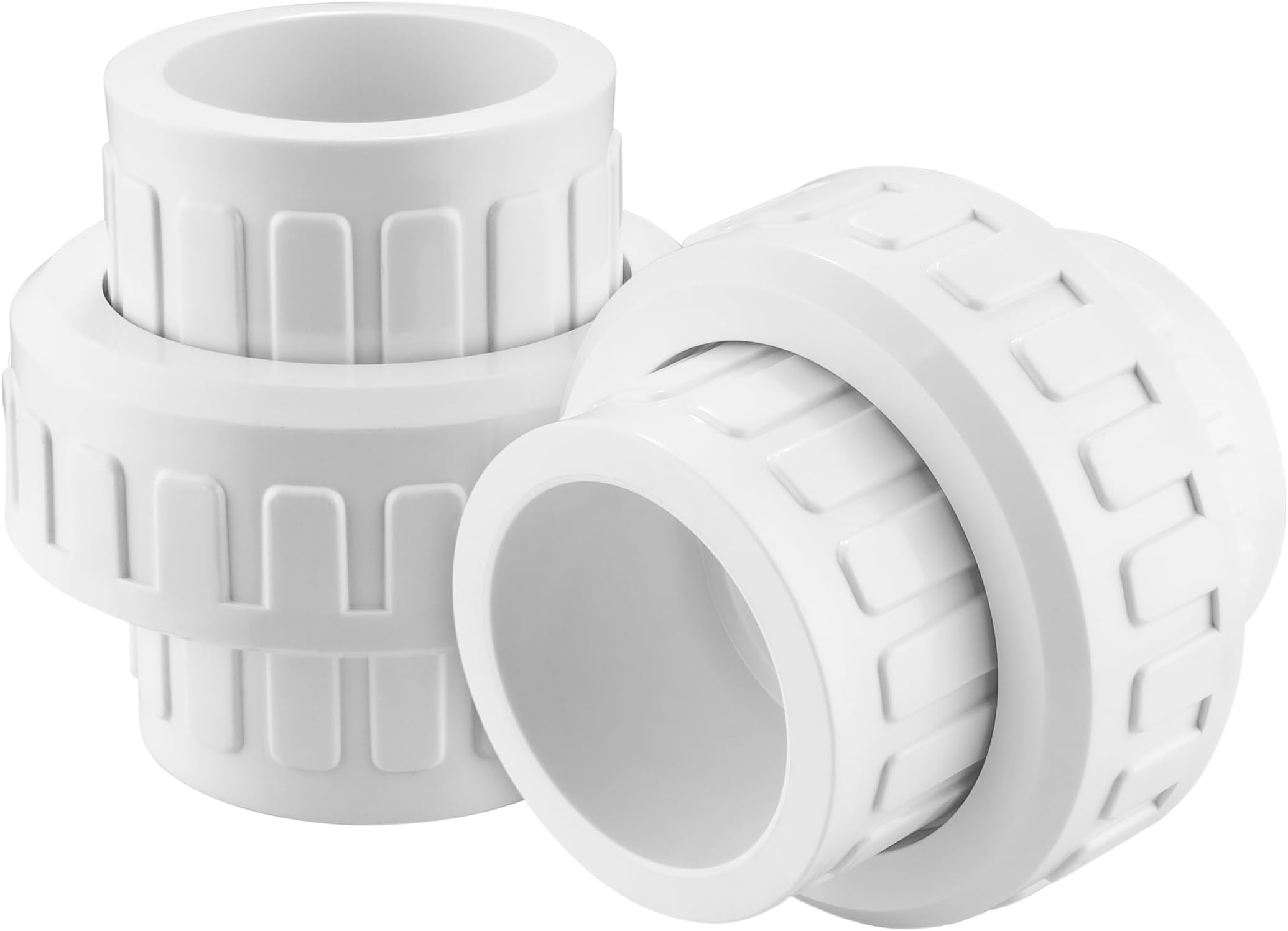 1-1/2" PVC Union Coupling Pipe Fitting, PVC Adapter (Socket x Socket), 1-1/2" Slip Union Schedule 40, EPDM O-Ring, White (2 Pack)