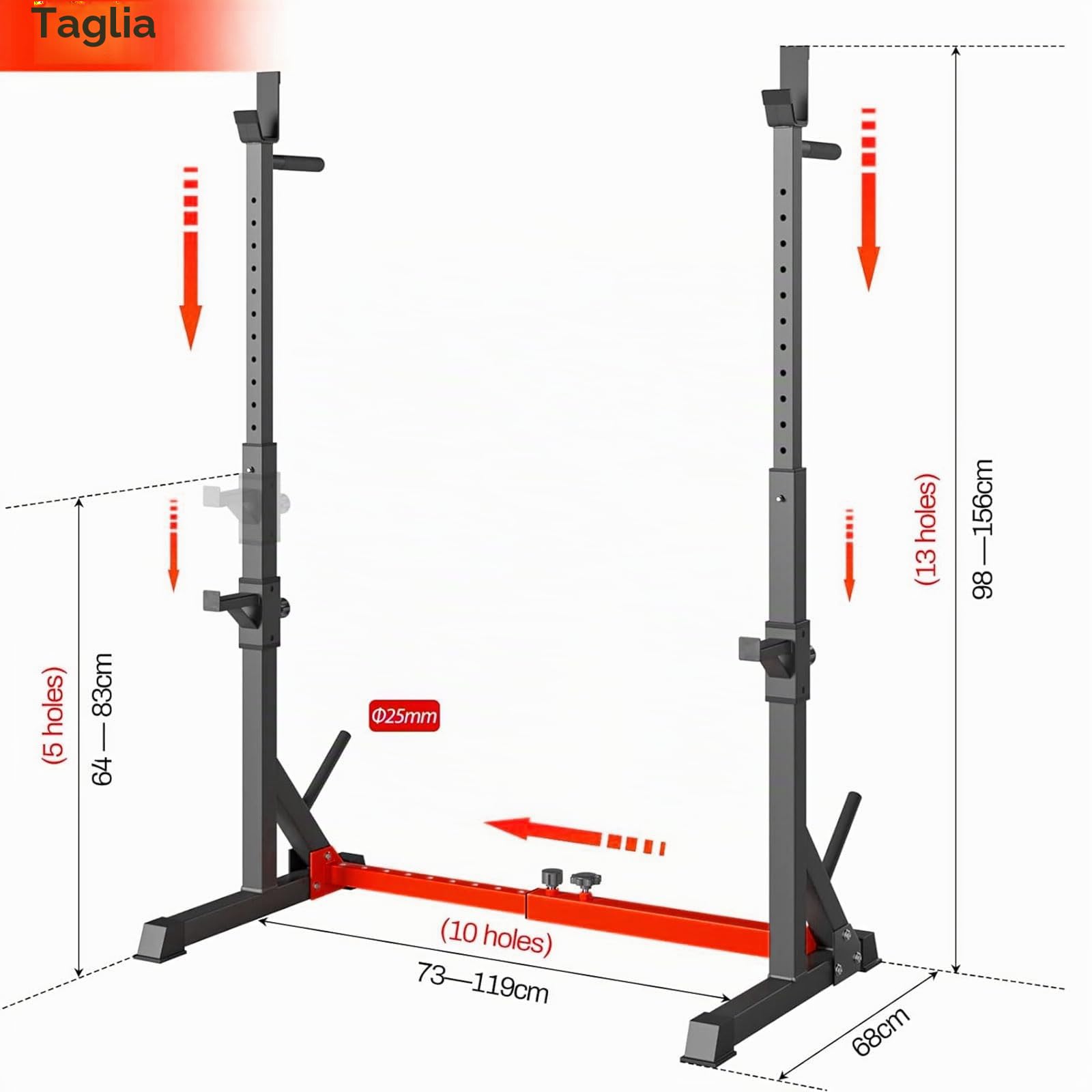 Rack da Squat, Supporto Bilanciere Regolabile, Stand per Sollevamento Pesi Multifunzione per casa, palestra Max 250 KG