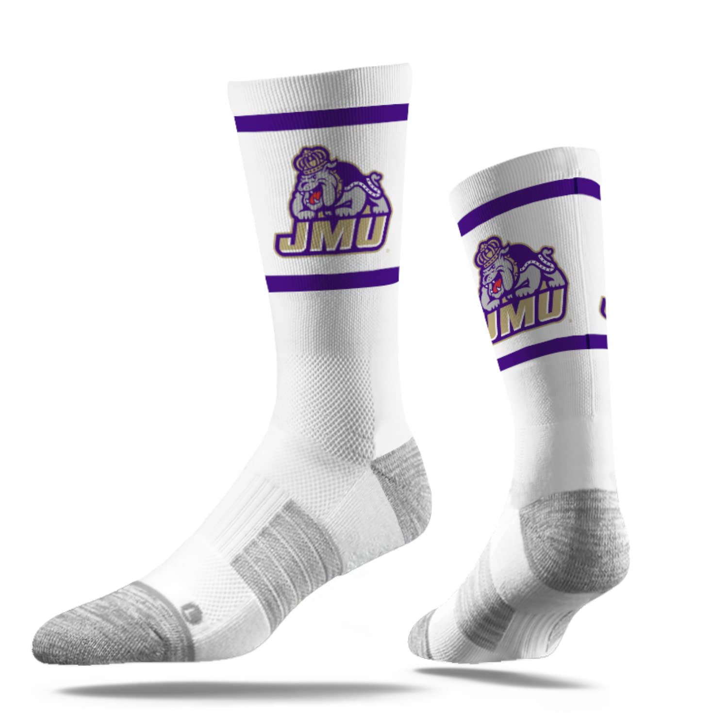 StridelineJames Madison Dukes Logo NCAA Licensed Crew Socks - White