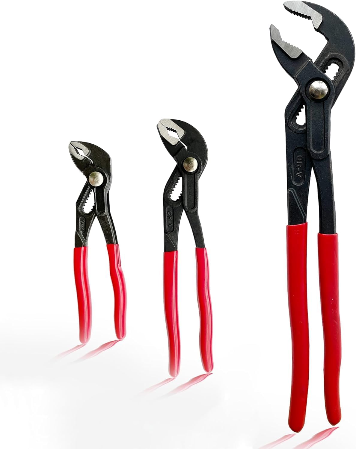 3-Pieces Water Pump Pliers Set, 7-Inch, 10-Inch and 16-Inch Curved Jaw Quick Adjustment Pliers Set, Tongue and Groove Joint Pliers Set, Auto-Adjusting Quick-Action Water Pump Pliers