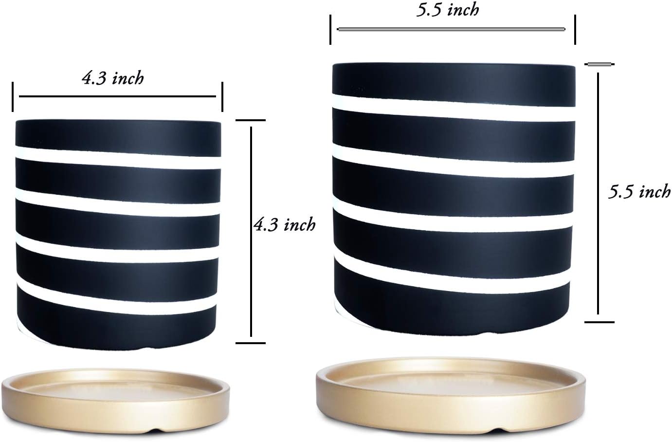 Ceramic Garden Plant Pots Modern Spiral Pattern Planters Flower Pots with Drainage Hole and Saucers for Indoor/Outdoor Money Tree, Succulent, Palm Tree, Orchid, Sansevieria Trifasciata 5.5"+4.5"